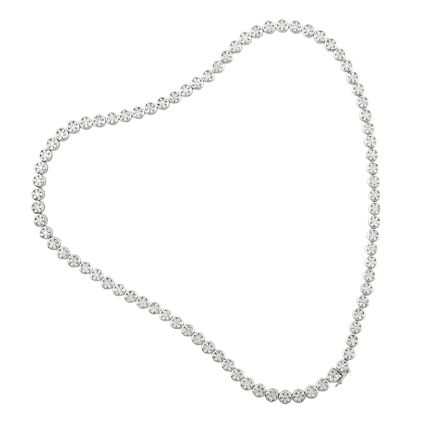 Taglio misto Collana tennis artigianale con castone di diamanti in oro bianco 18 carati in vendita