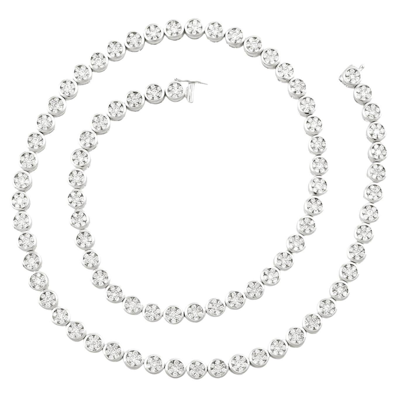 Collana tennis artigianale con castone di diamanti in oro bianco 18 carati in vendita