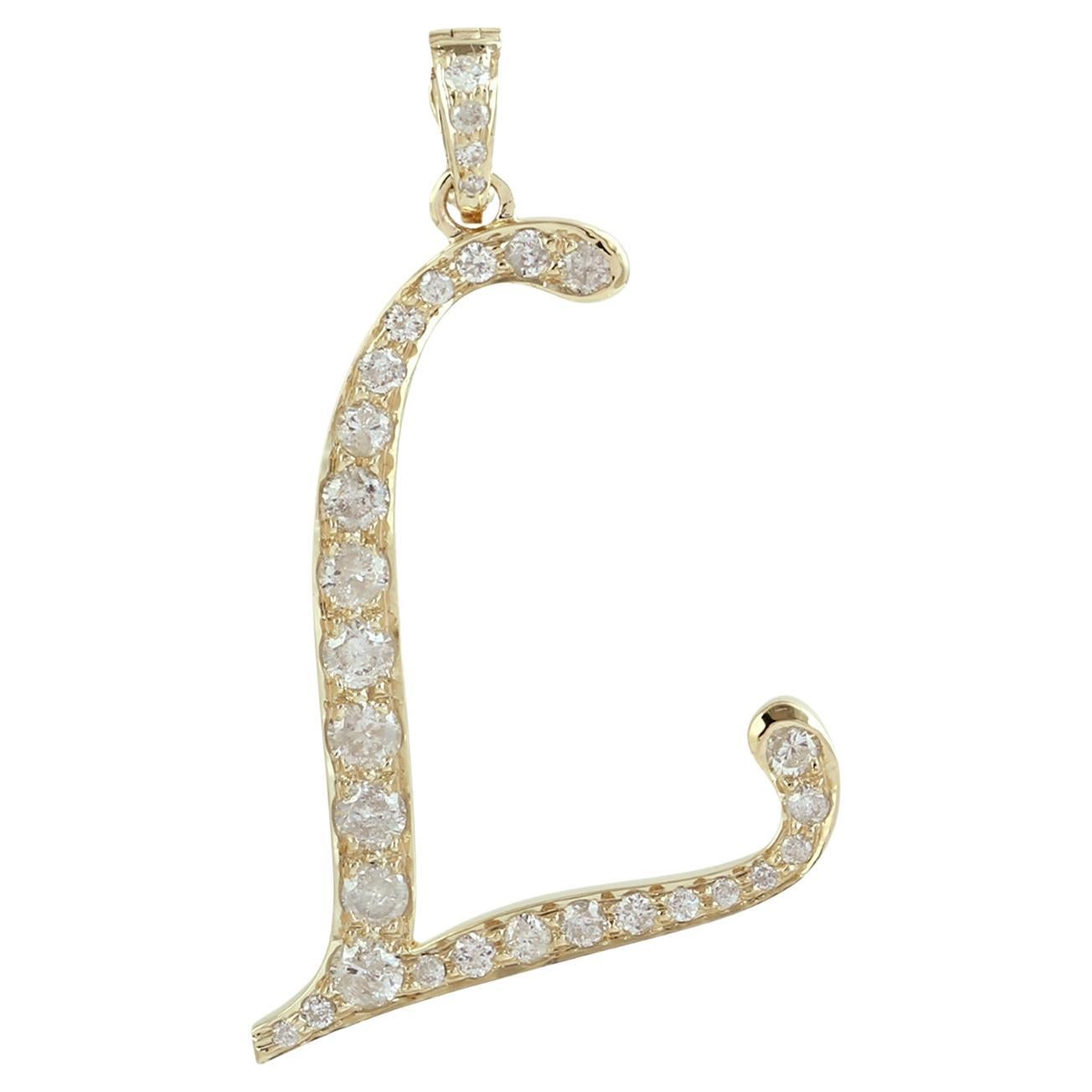 Ciondolo artigianale con diamante con lettera "L" in oro giallo 14K