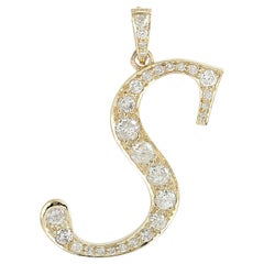 Pendentif en or jaune 14K avec lettre initiale "S" en diamant artisanal