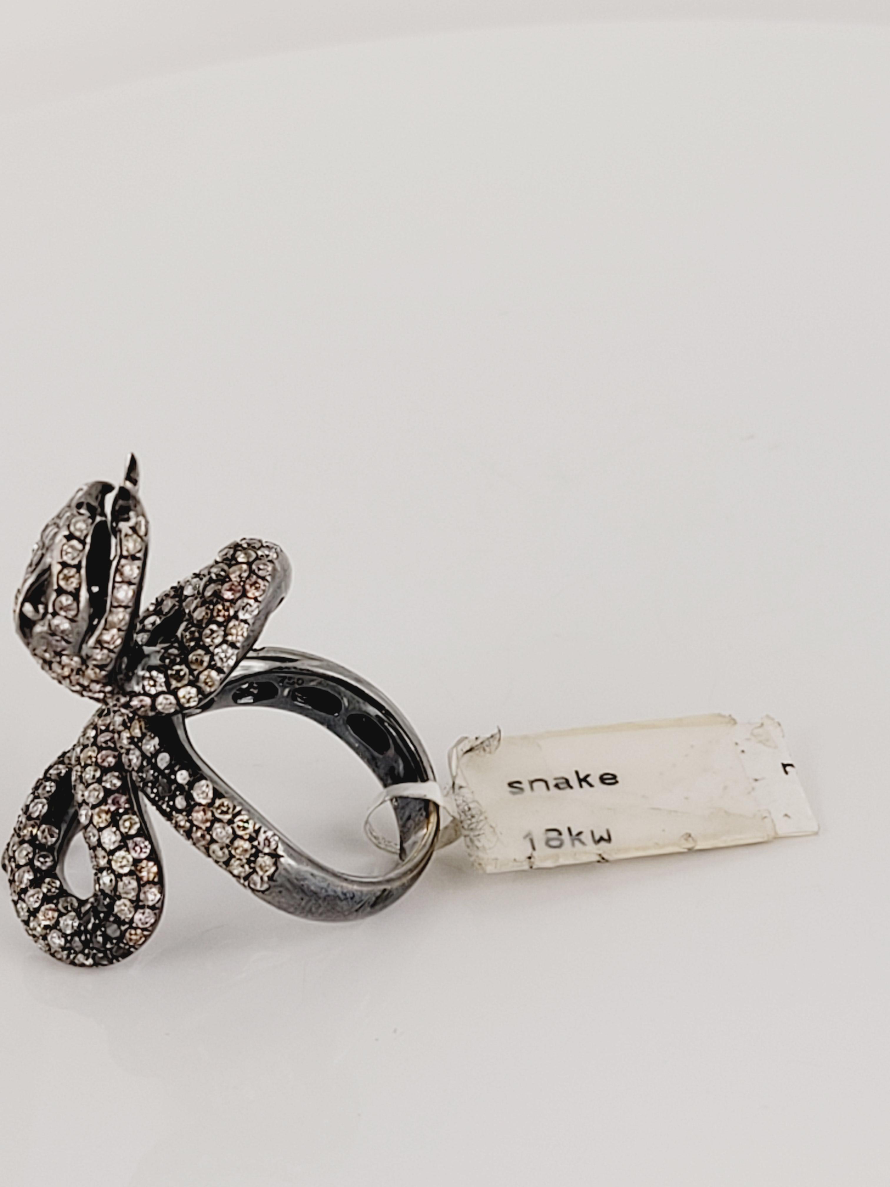 Women's Artisan Diamond Snake Ring 18K White Gold Size 5.5 For Sale