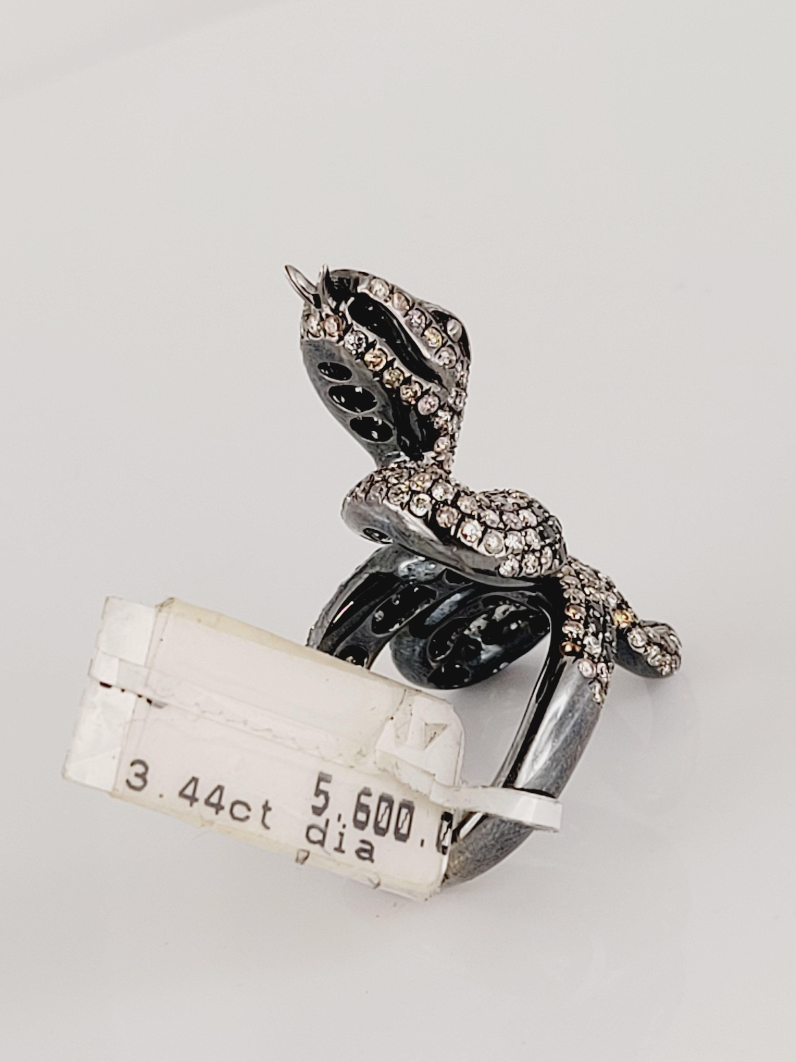 Artisan Diamond Snake Ring 18K White Gold Size 5.5 For Sale 1