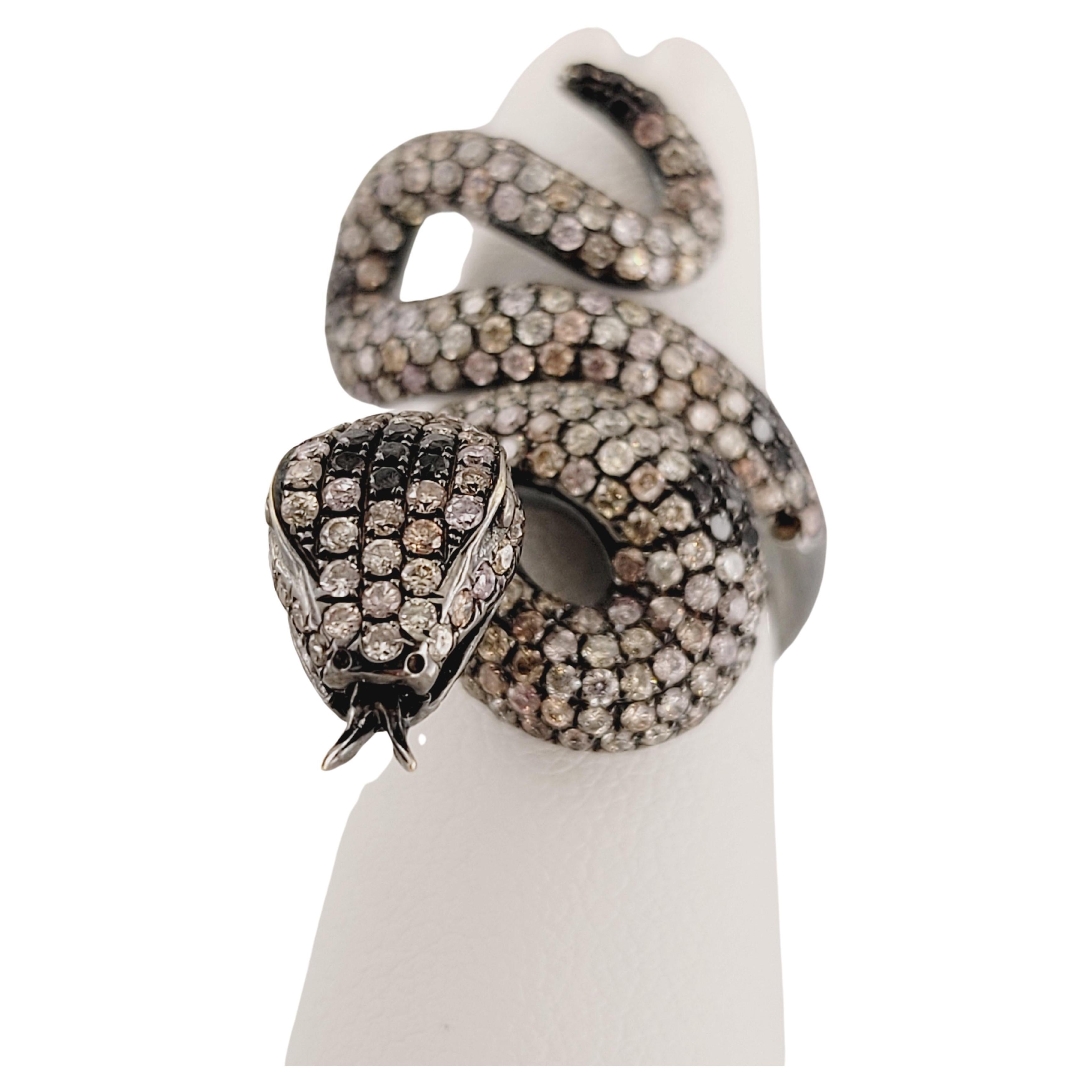Artisan Diamond Snake Ring 18K White Gold Size 5.5 For Sale