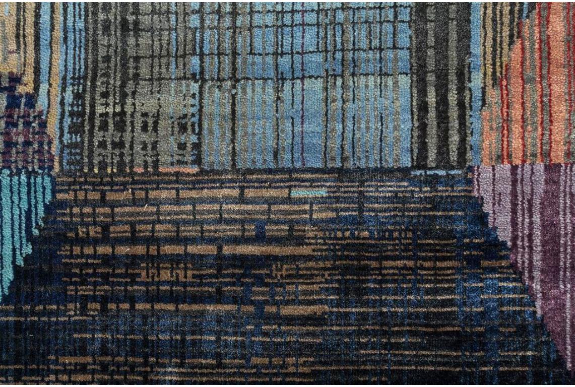 Indiano Tappeto Artisan Echo grigio antracite e denim sbiadito 168x240 cm annodato a mano in vendita