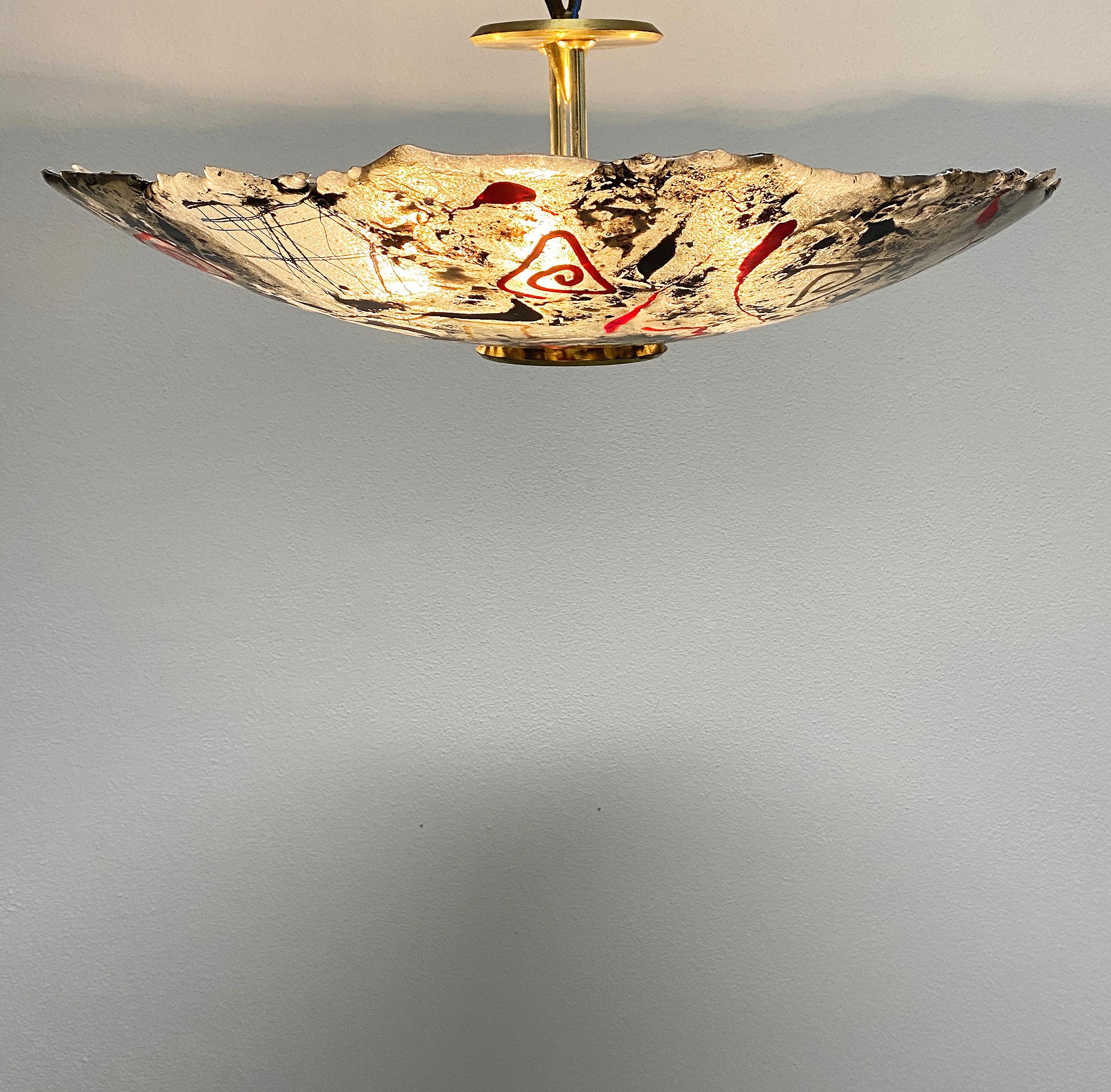 Mid-Century Modern Artisan Edition Murano Glass Flush Mount, Italy, circa 1960 For Sale