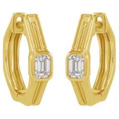 Boucles d'oreilles artisanales en or jaune 14K avec diamant taille émeraude