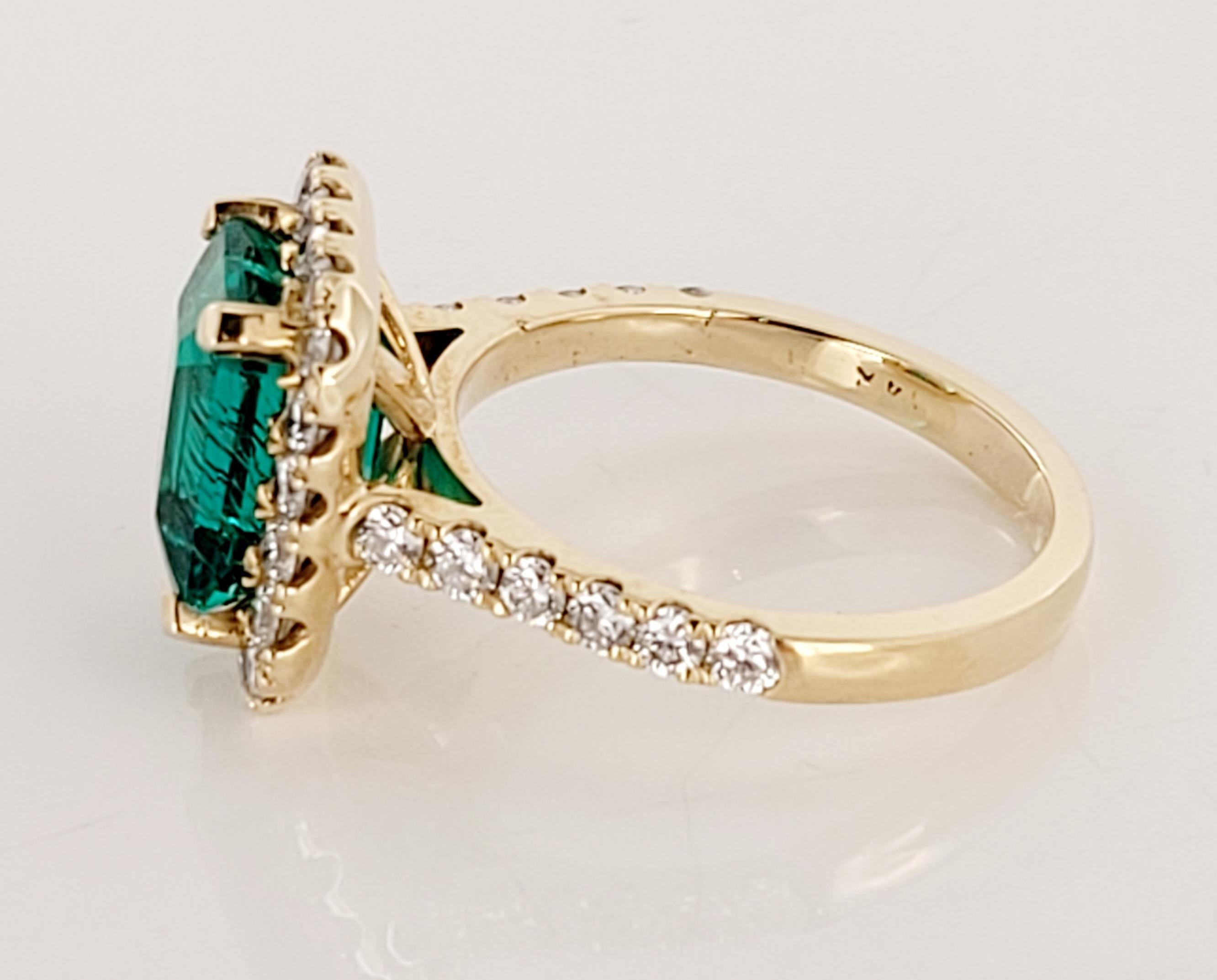 Women's Artisan Emerald Cut Emerald Ring with Diamonds For Sale