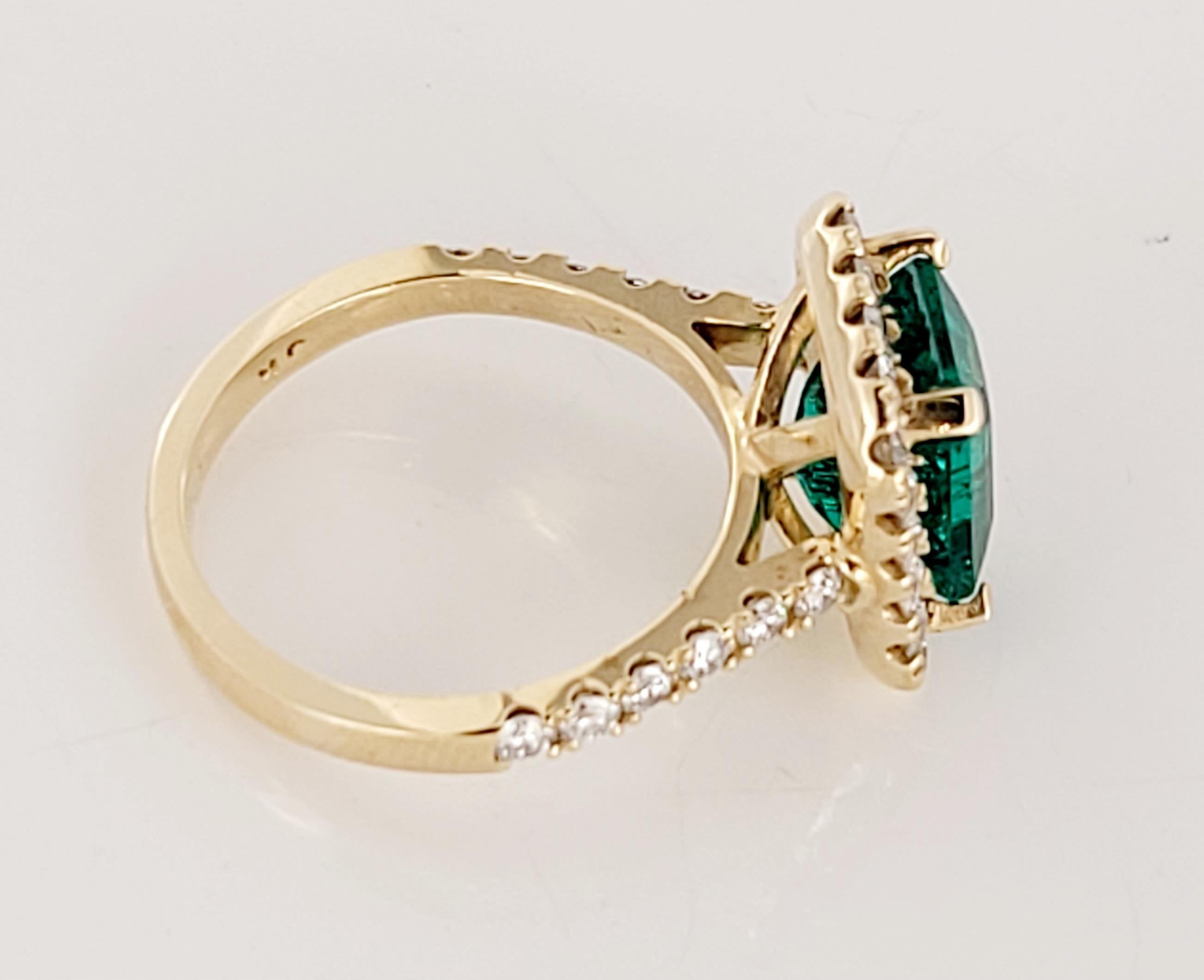Artisan Emerald Cut Emerald Ring with Diamonds For Sale 1
