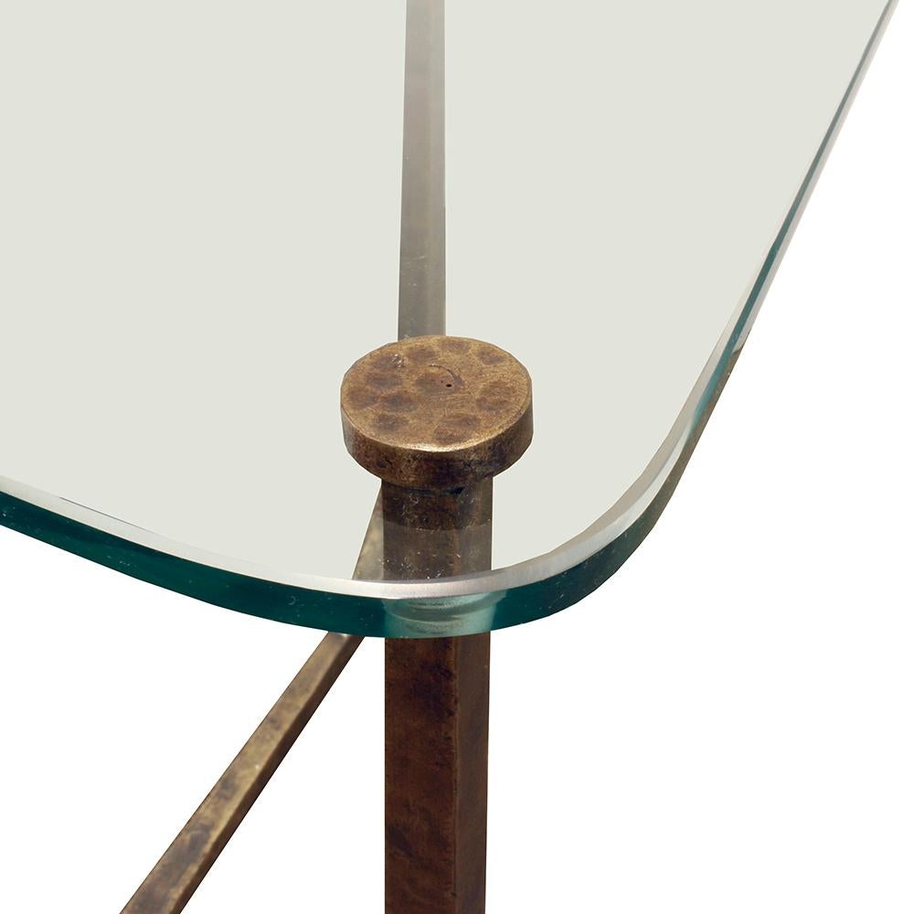 Artisan End Table in Hammered Bronze with Custom Glass Top, 1970s In Excellent Condition In New York, NY