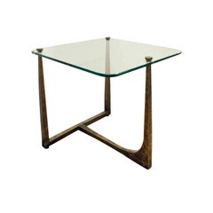 Artisan End Table in Hammered Bronze with Custom Glass Top, 1970s