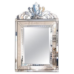 Artisan French Mirror with Reverse Etched Design 1940s