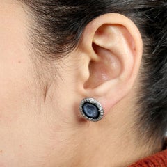 Pendientes Artesanos de Geoda con Diamante de Oro Blanco de 18 K