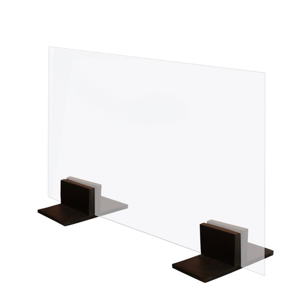 Locally crafted steel fire-screen comprised of steel feet with matt black finish and 2/16