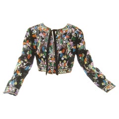 Artisan Glass Beaded Birds of Paradise Floral Sequined Bolero Jacket c 1980s