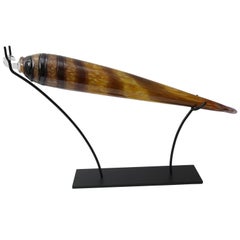 Artisan Glass Marlinspike Form Seashell Sculpture on Stand