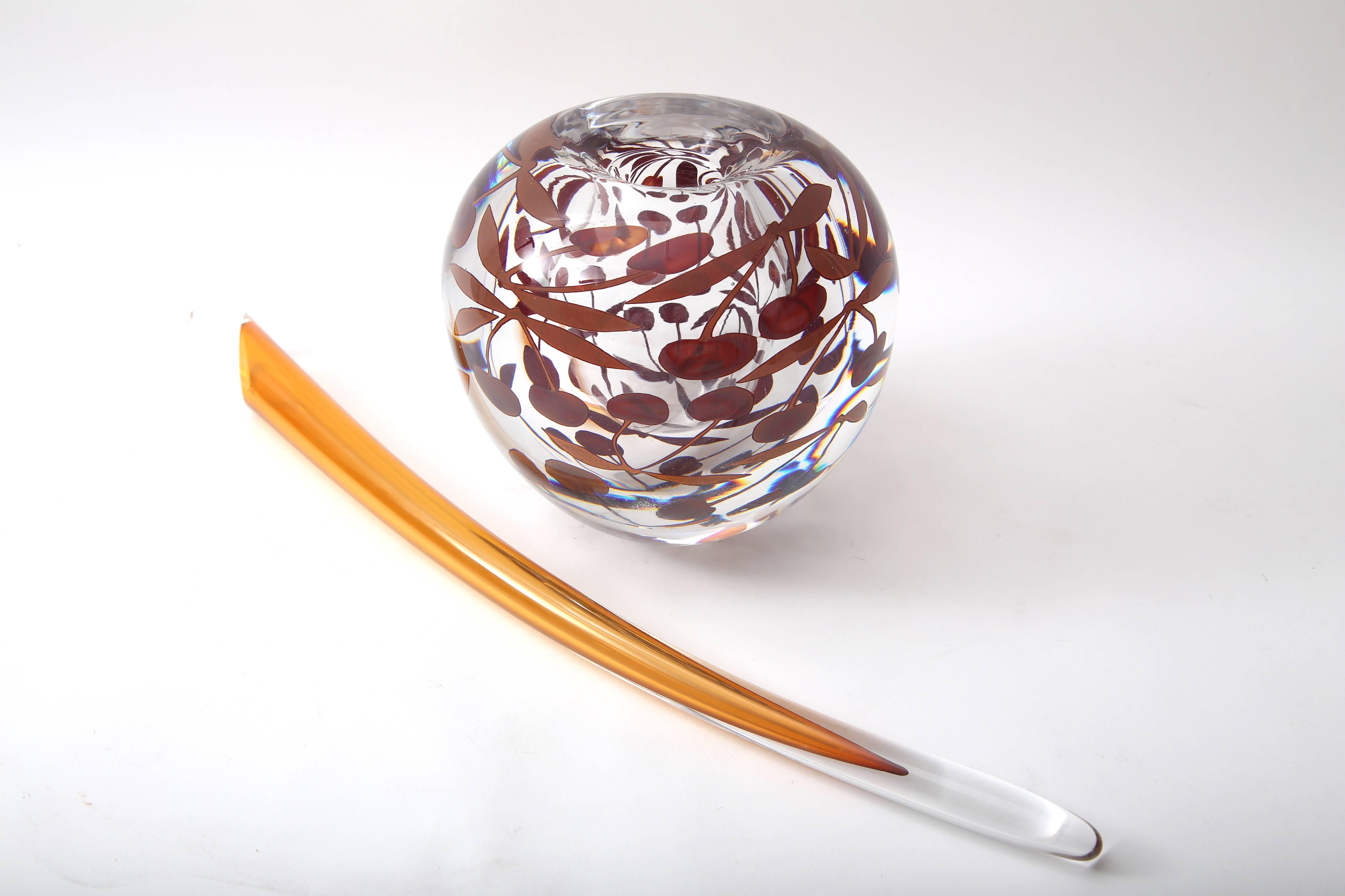 Hand-Crafted Artisan Glass Sculpture of a Cherry
