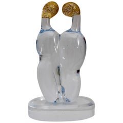 Artisan Glass Sculpture of Two "Embracing Figures" by Isaac