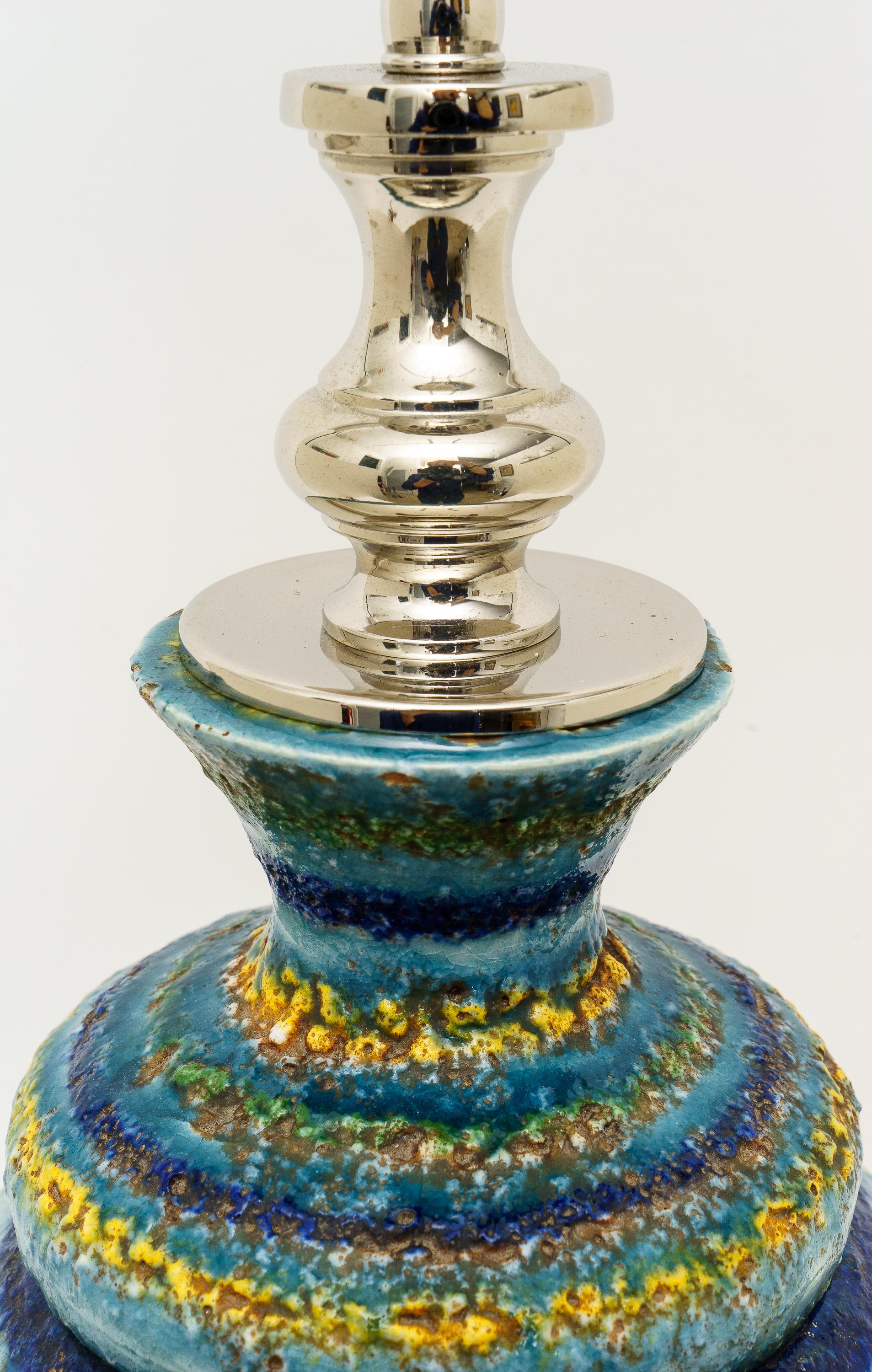 Mid-20th Century Artisan Glazed Midcentury Terracotta Table Lamp For Sale