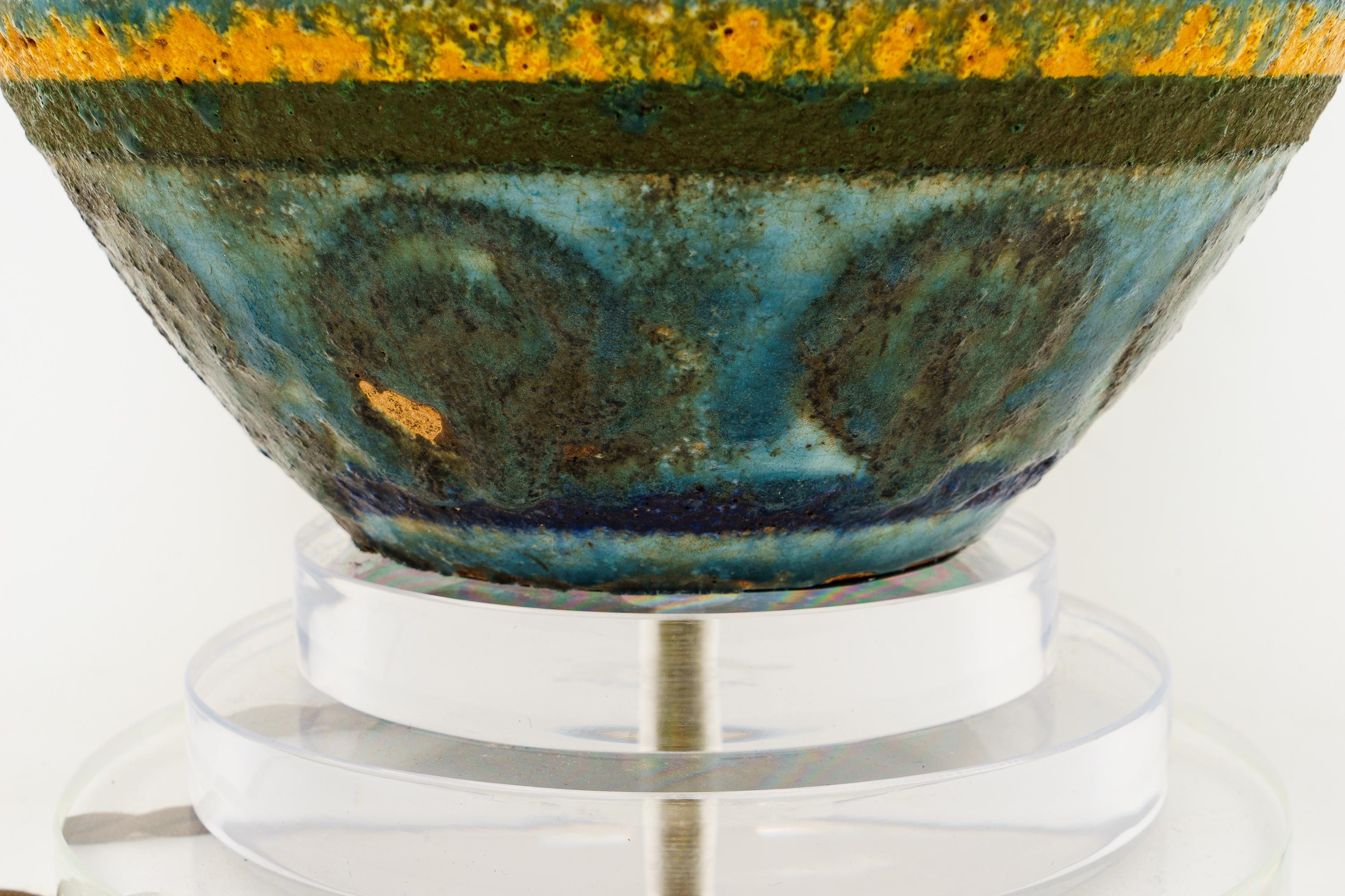 Ceramic Artisan Glazed Midcentury Terracotta Table Lamp For Sale