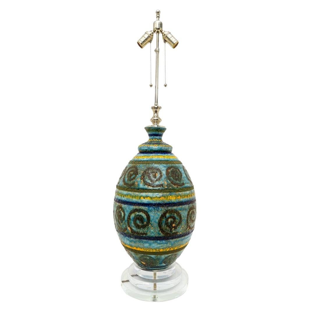 Artisan Glazed Midcentury Terracotta Table Lamp For Sale