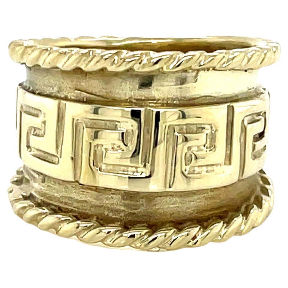 Greek Colours Rings Georgios Collections 18 Karat Yellow Gold Diamond Emerald Greek Key ...