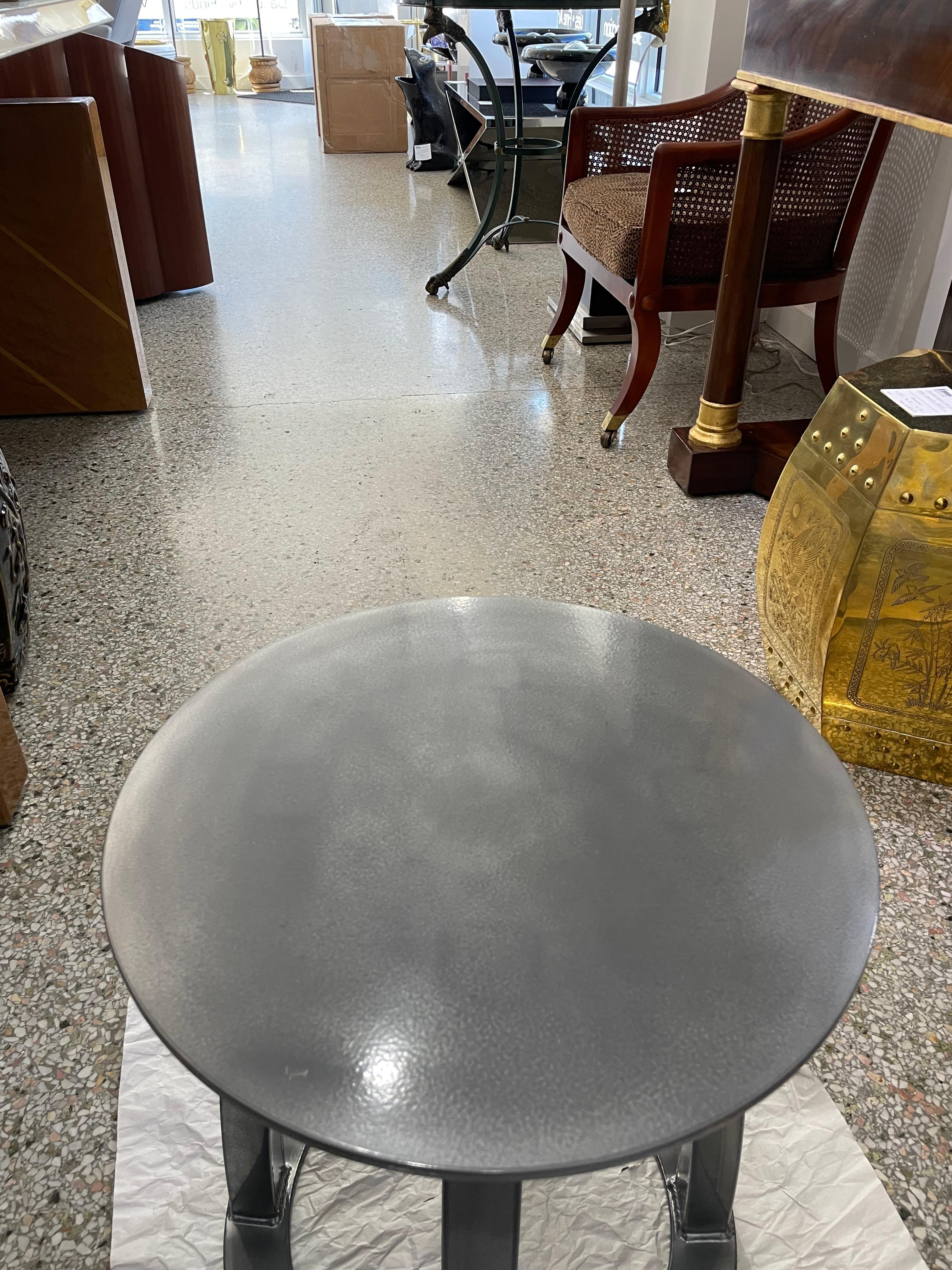 Hand-Crafted Artisan Gunmetal Finish Side Table For Sale