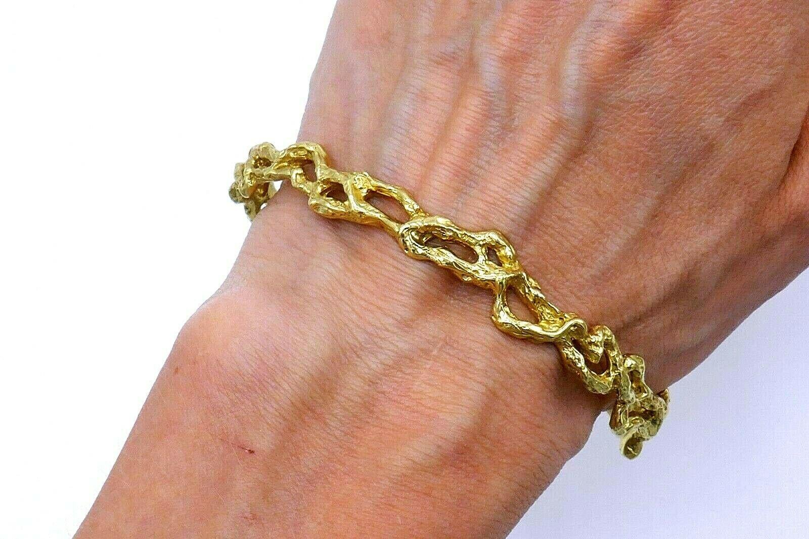 Artisan Hammered Yellow Gold Cuff Bracelet For Sale 1