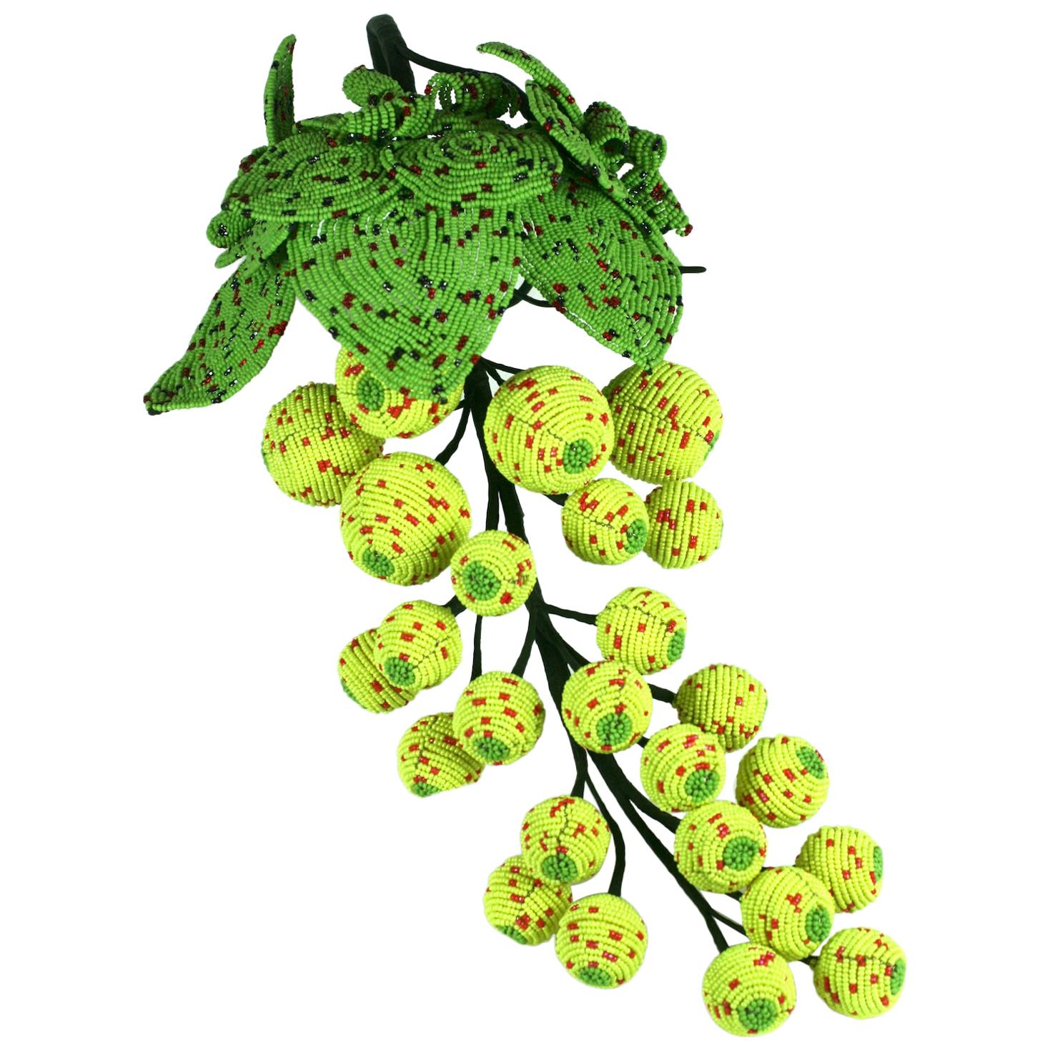 Artisan Hand Beaded Grape Ornament For Sale