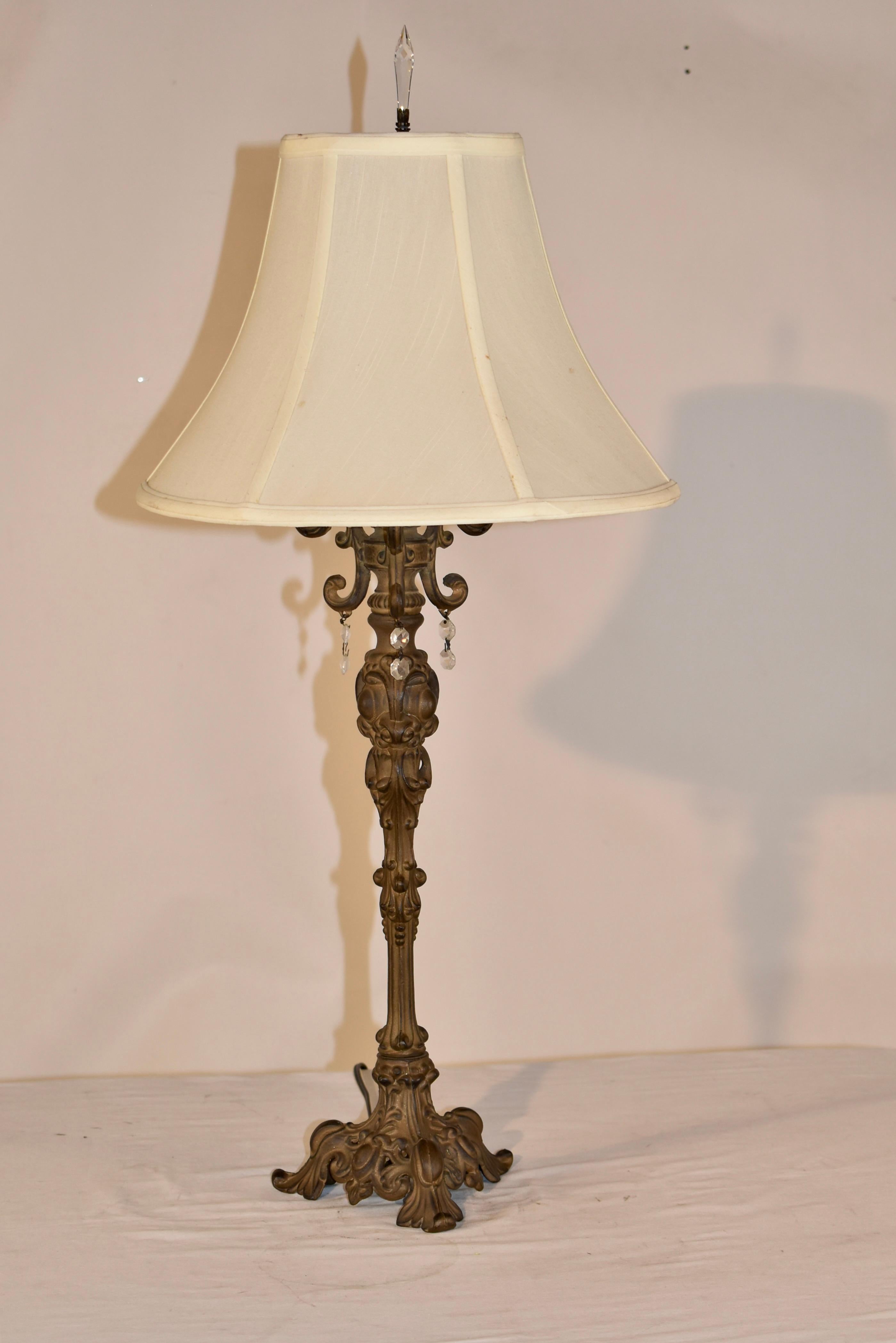 American Artisan Hand Cast Table Lamp with Crystal Accents For Sale