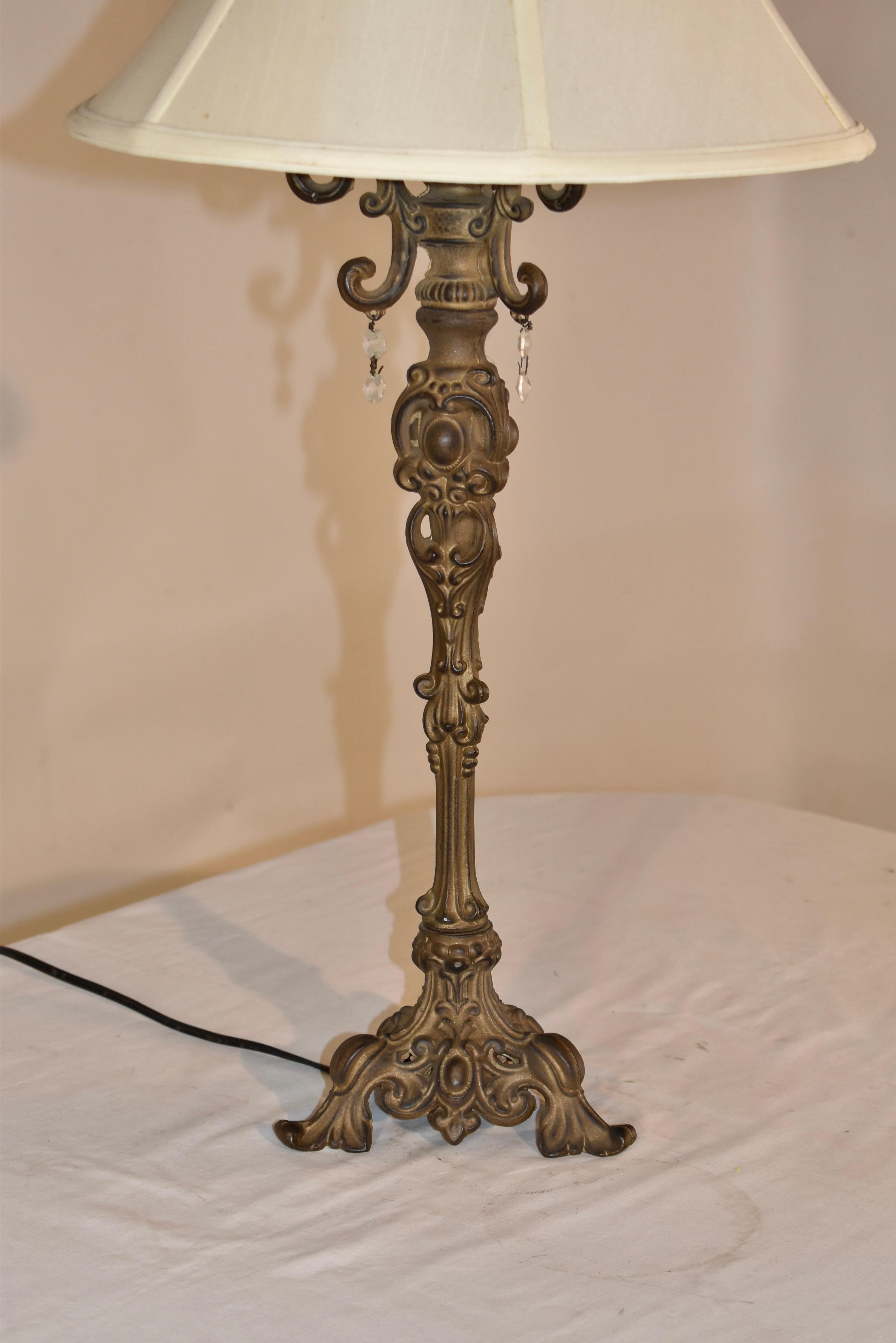 Artisan Hand Cast Table Lamp with Crystal Accents In Good Condition For Sale In High Point, NC