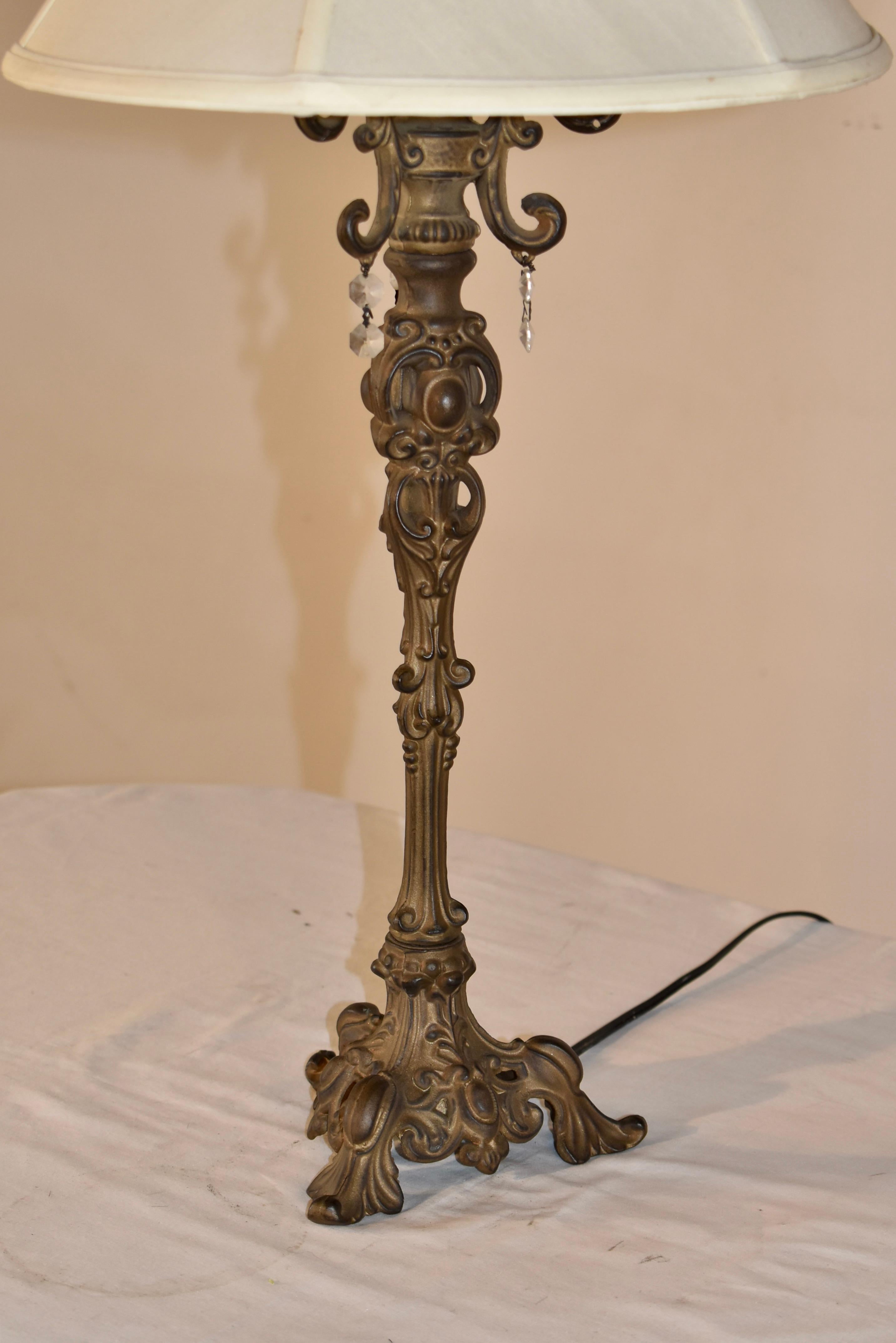 Late 20th Century Artisan Hand Cast Table Lamp with Crystal Accents For Sale