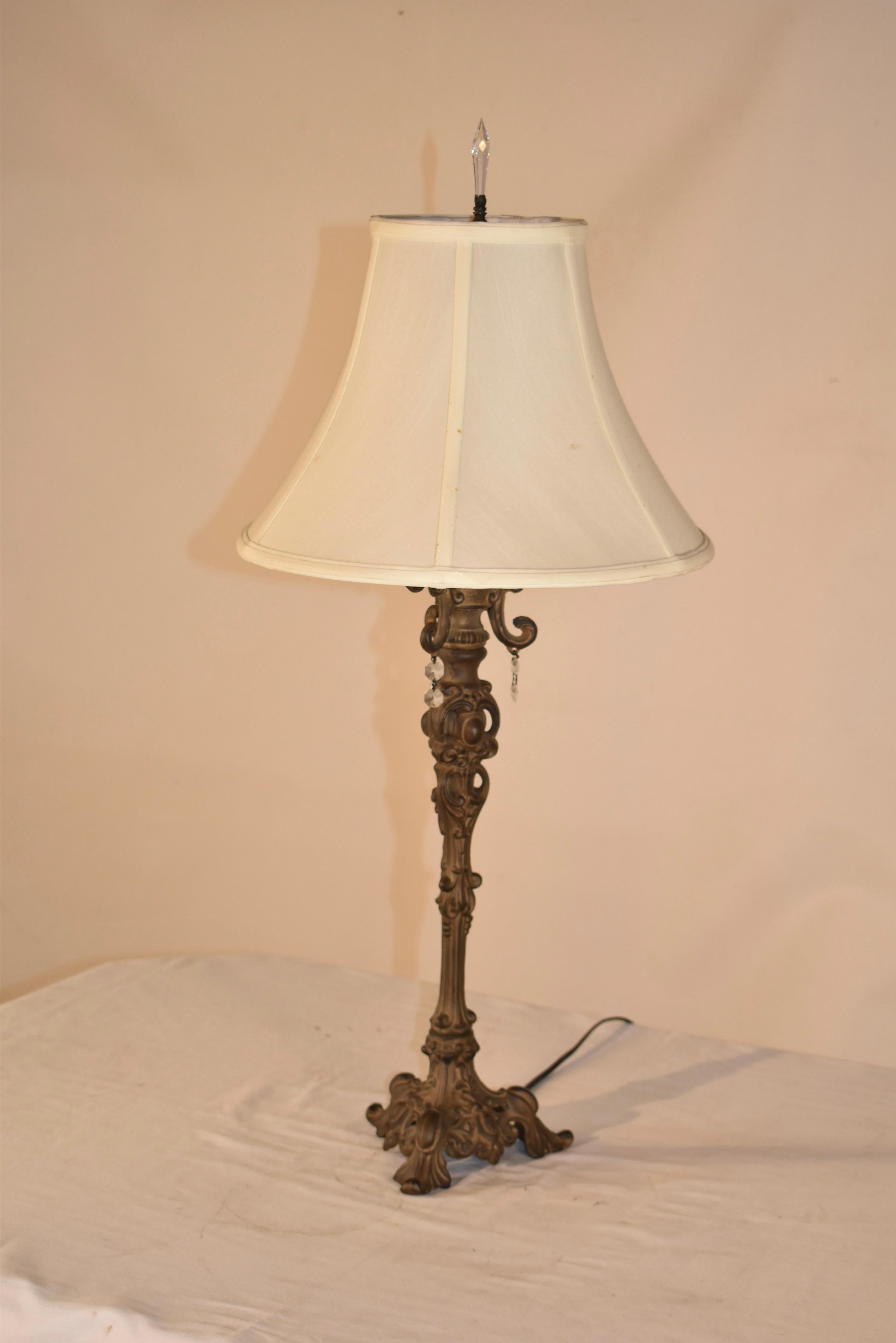 Metal Artisan Hand Cast Table Lamp with Crystal Accents For Sale