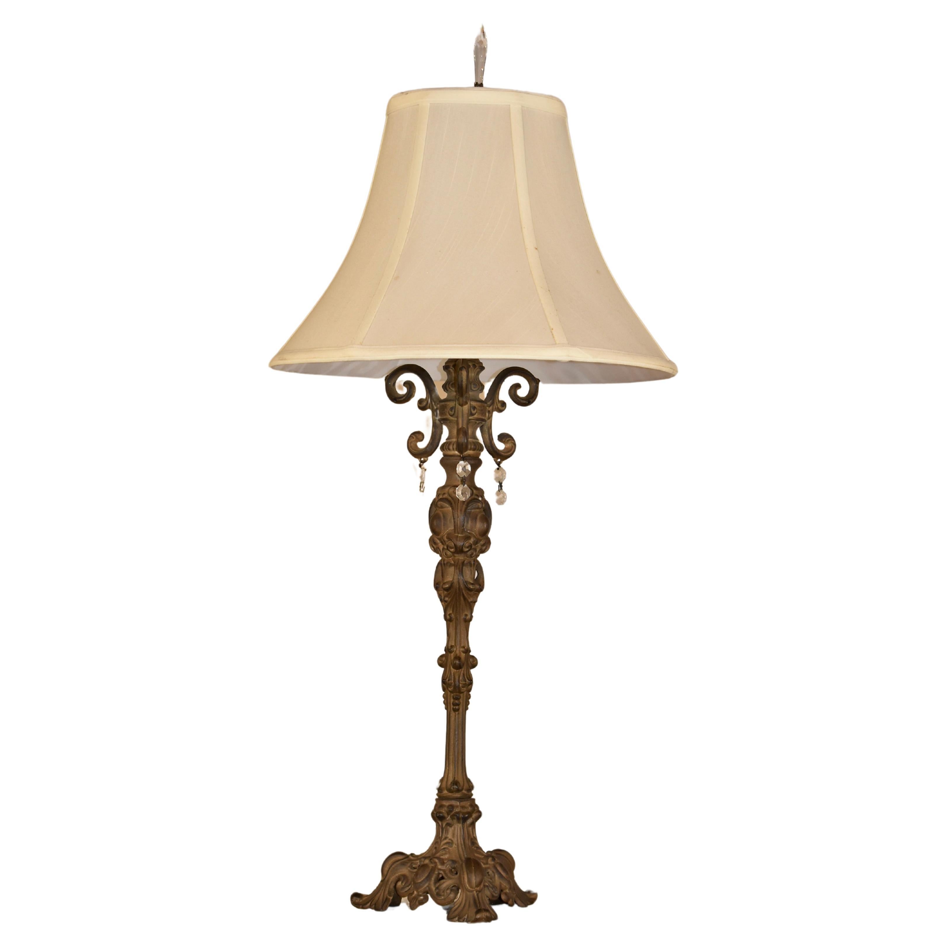 Artisan Hand Cast Table Lamp with Crystal Accents For Sale