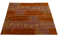 Artisan Hand-Knotted Tibetan Wool and Silk Rug In Terracotta Abstract Pattern