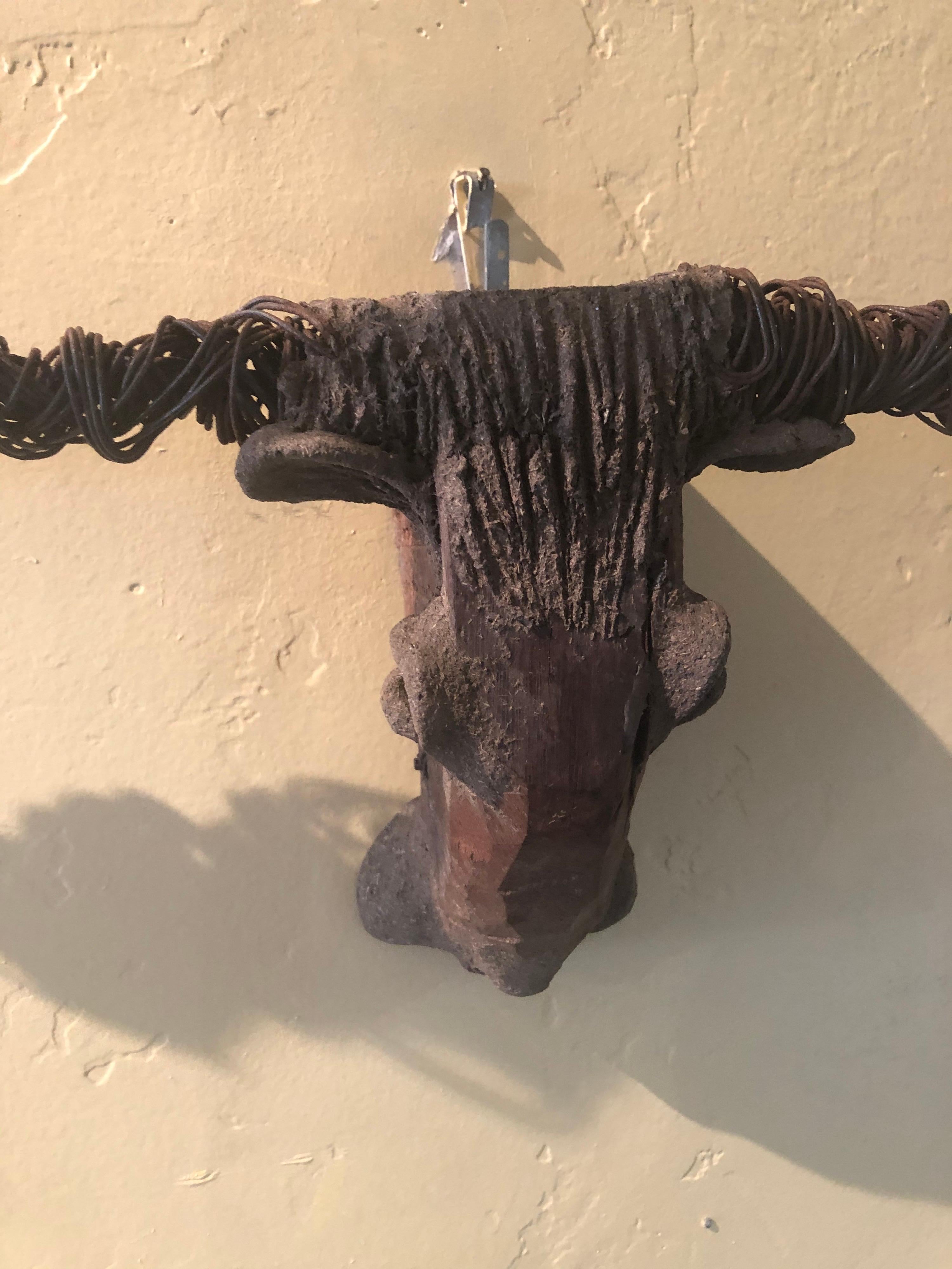Organic Modern Artisan Handmade Bull Skull with Horns Sculpture