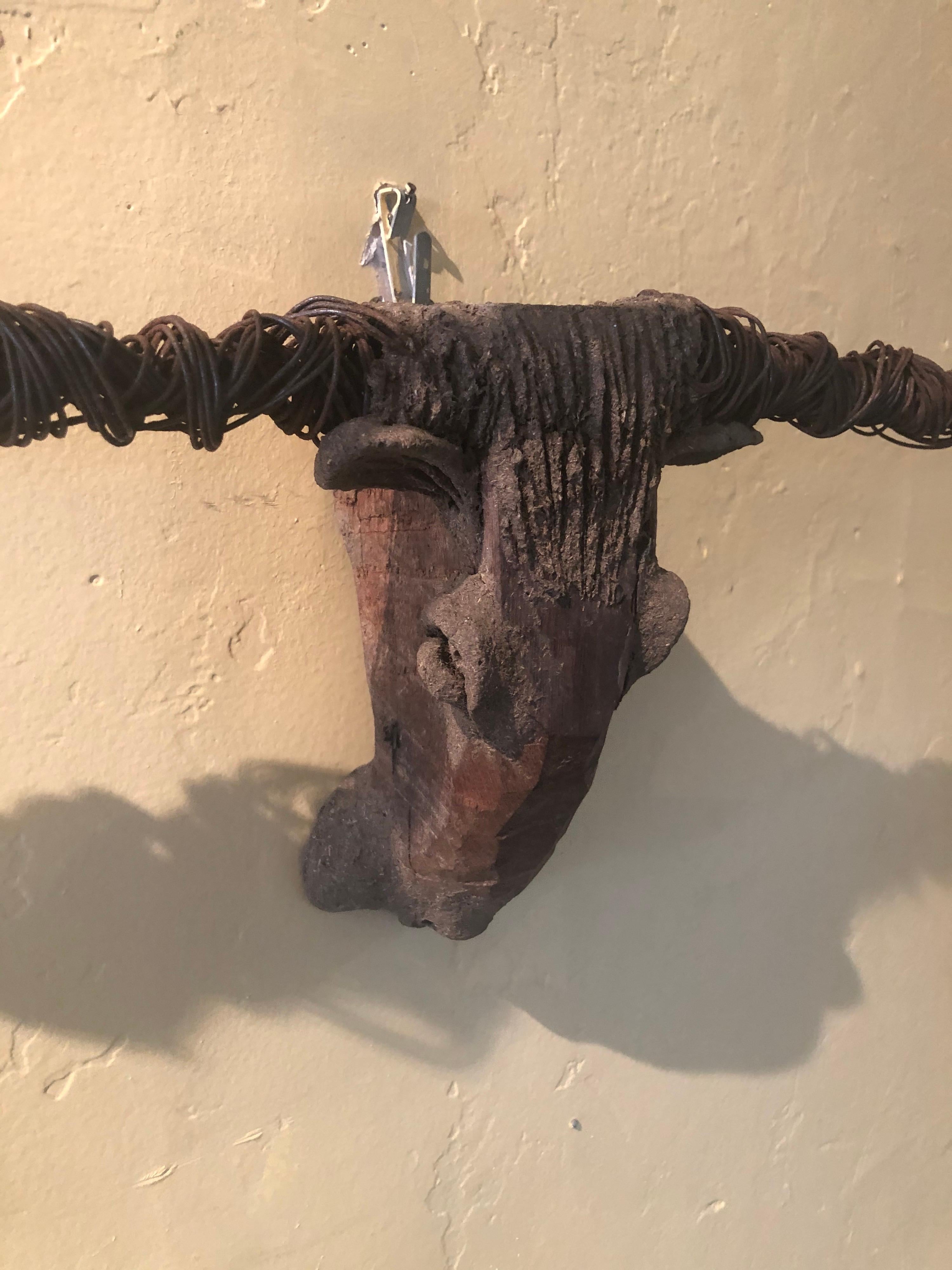 American Artisan Handmade Bull Skull with Horns Sculpture
