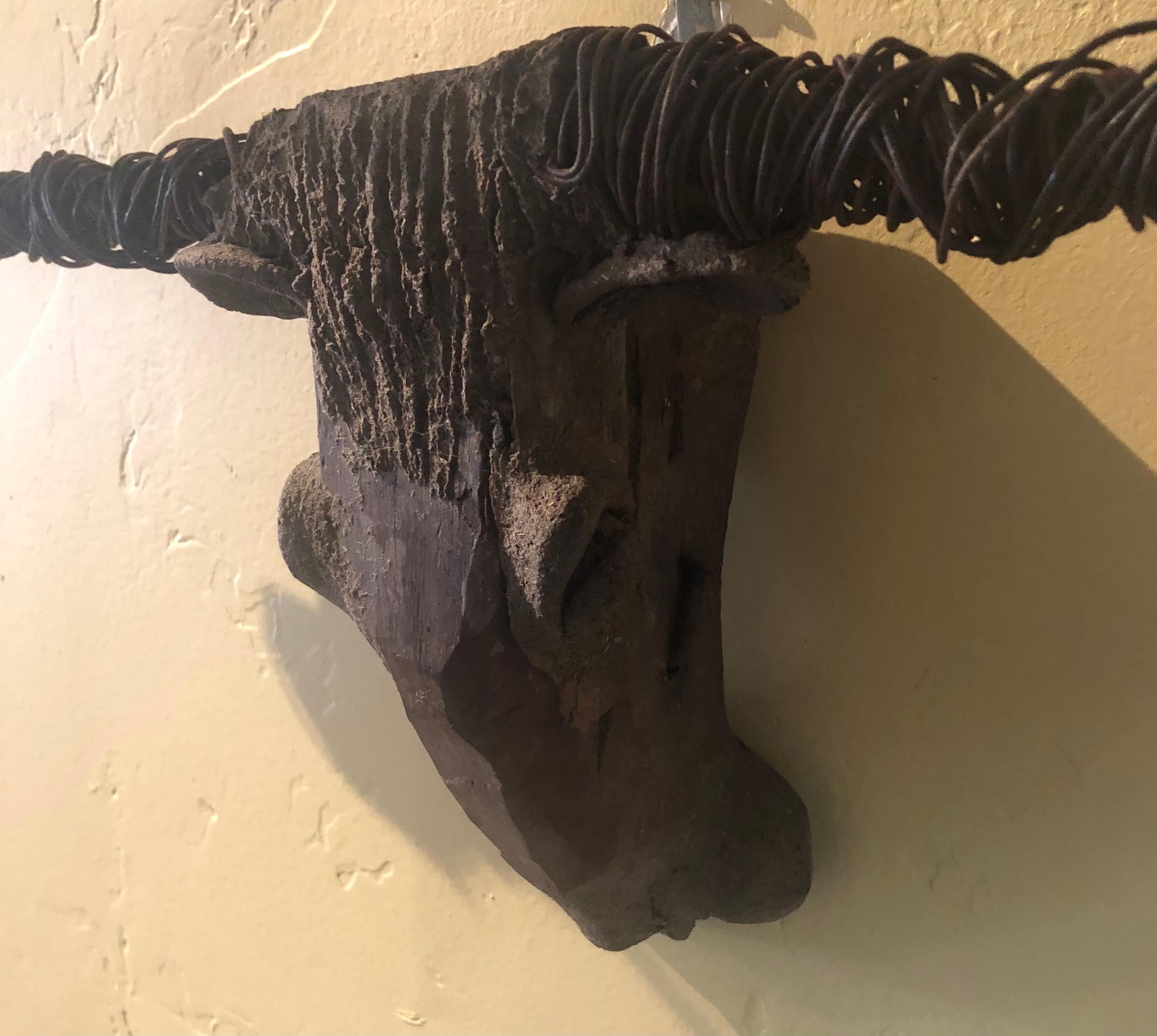Artisan Handmade Bull Skull with Horns Sculpture In Good Condition For Sale In San Diego, CA