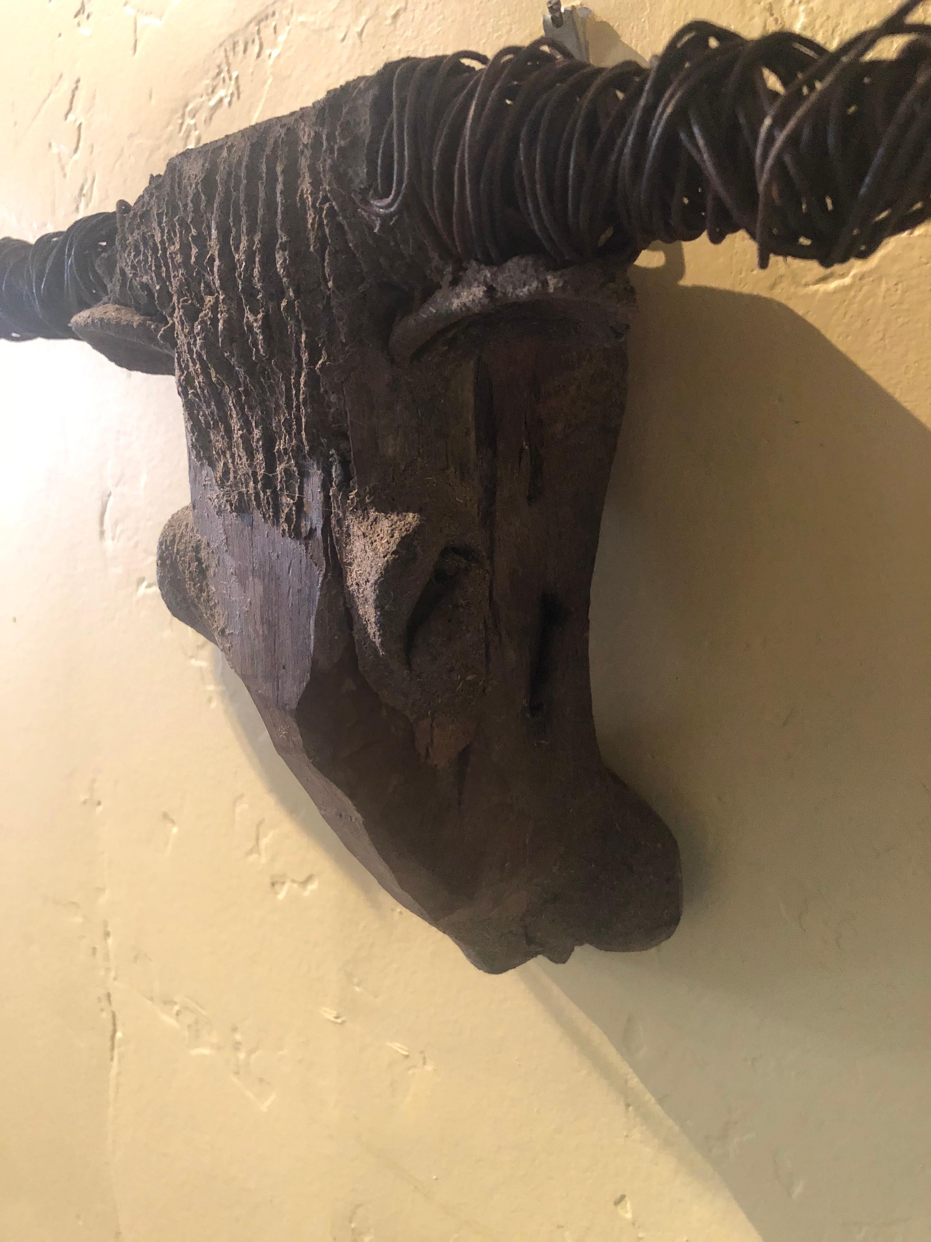 20th Century Artisan Handmade Bull Skull with Horns Sculpture For Sale