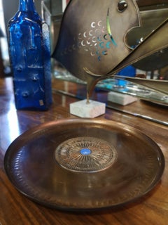 Artisan Hand Made Mid Century Copper Plate with Blue Enamel Fitting, 1970s