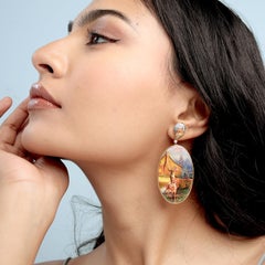 Artisan Hand-Painted Bakelite 18K Yellow Gold Earrings