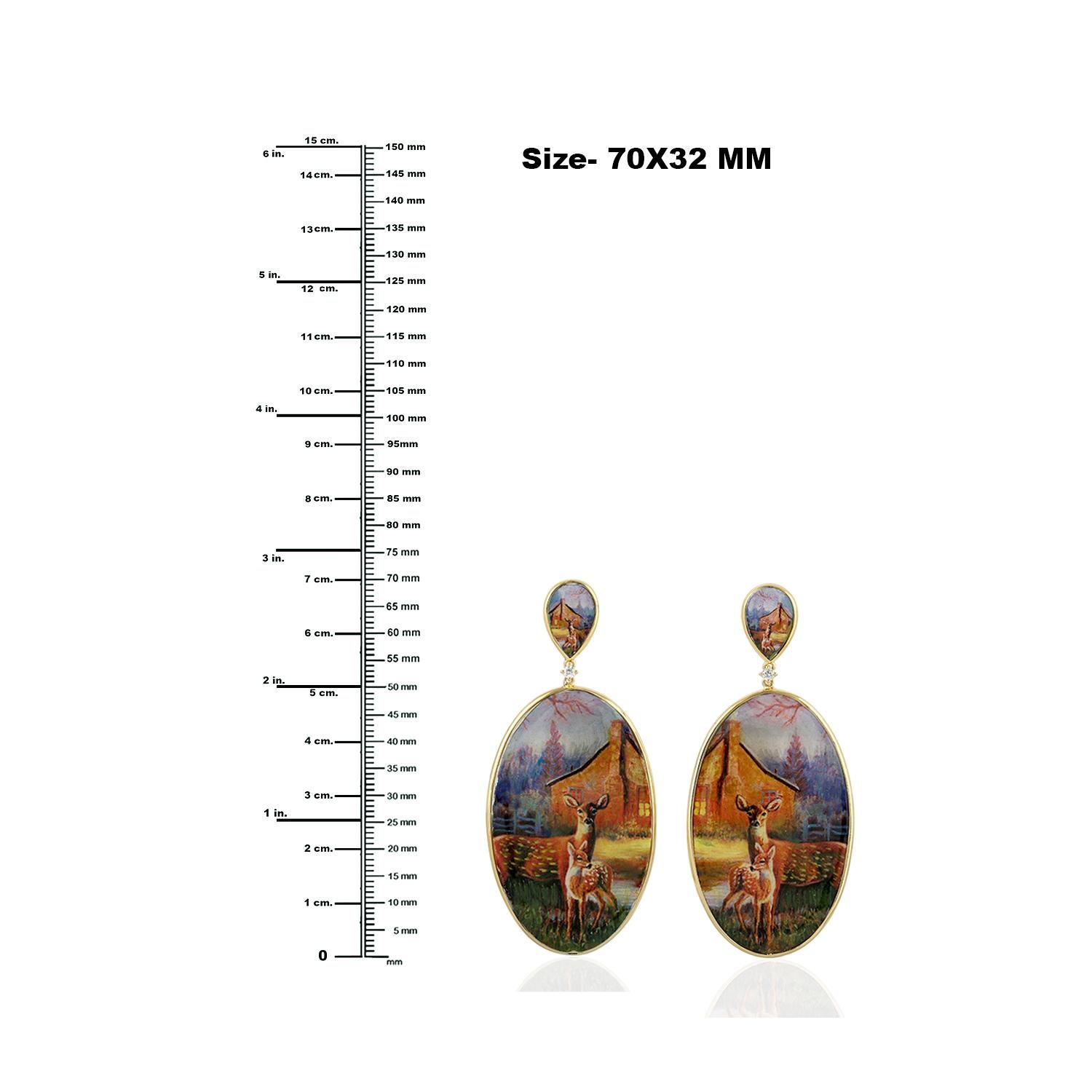 Taglio misto Orecchini artigianali in bachelite dipinta a mano in oro giallo 18K in vendita