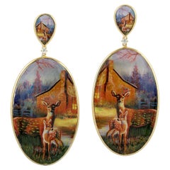 Orecchini artigianali in bachelite dipinta a mano in oro giallo 18K