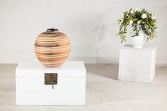 Artisan Hand-Thrown Ceramic Vase with Layered Earth-Tone Slip Decoration