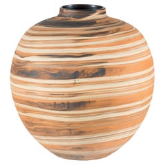Artisan Hand-Thrown Ceramic Vase with Layered Earth-Tone Slip Decoration