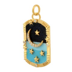 Kunsthandwerklich gefertigter Mitternachtshimmel-Emaille-Anhänger aus 14k Gelbgold mit Diamanten
