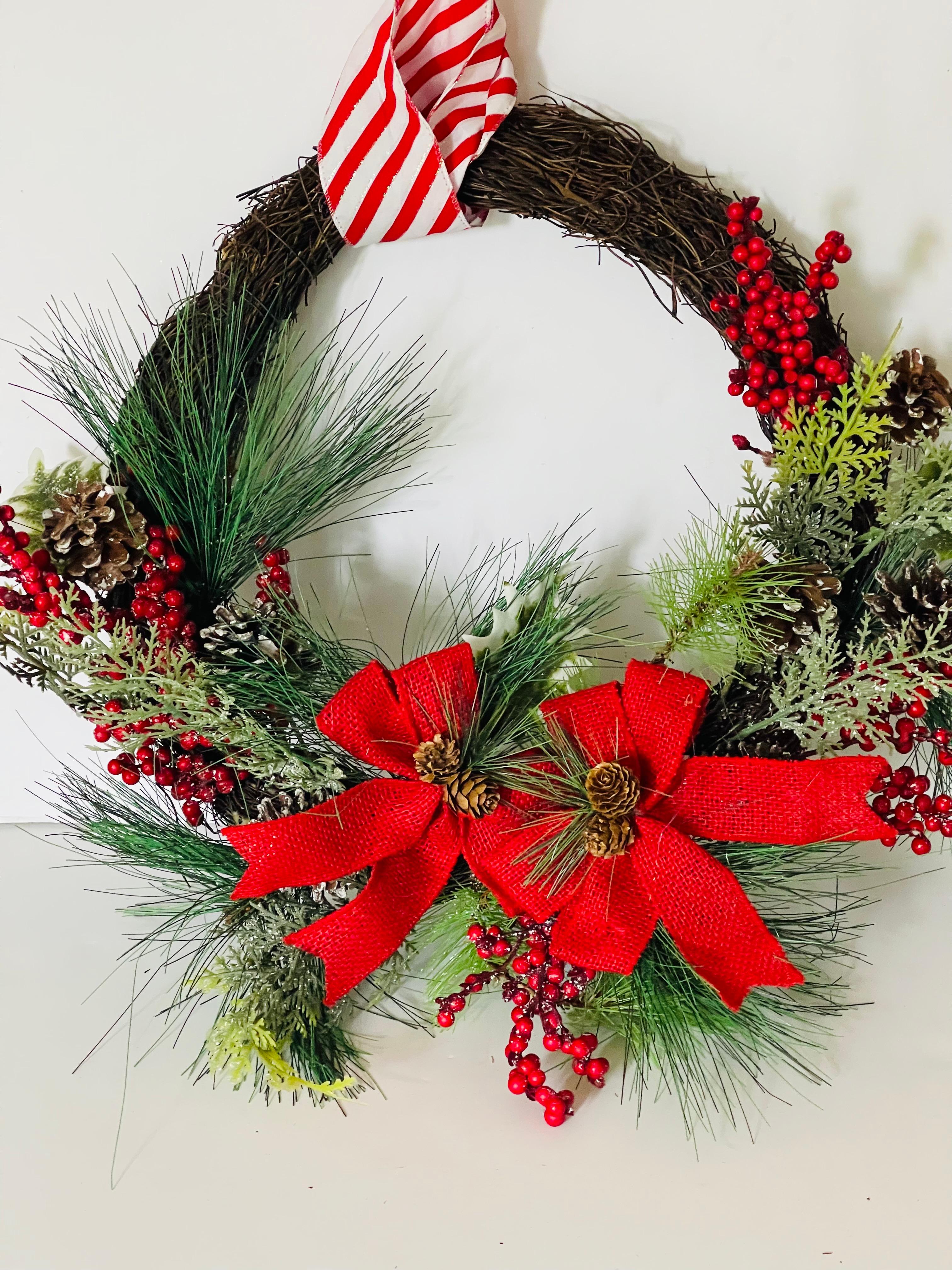 Contemporary Artisan Handmade Christmas Jumbo Ball with Stand and Christmas Wreath For Sale