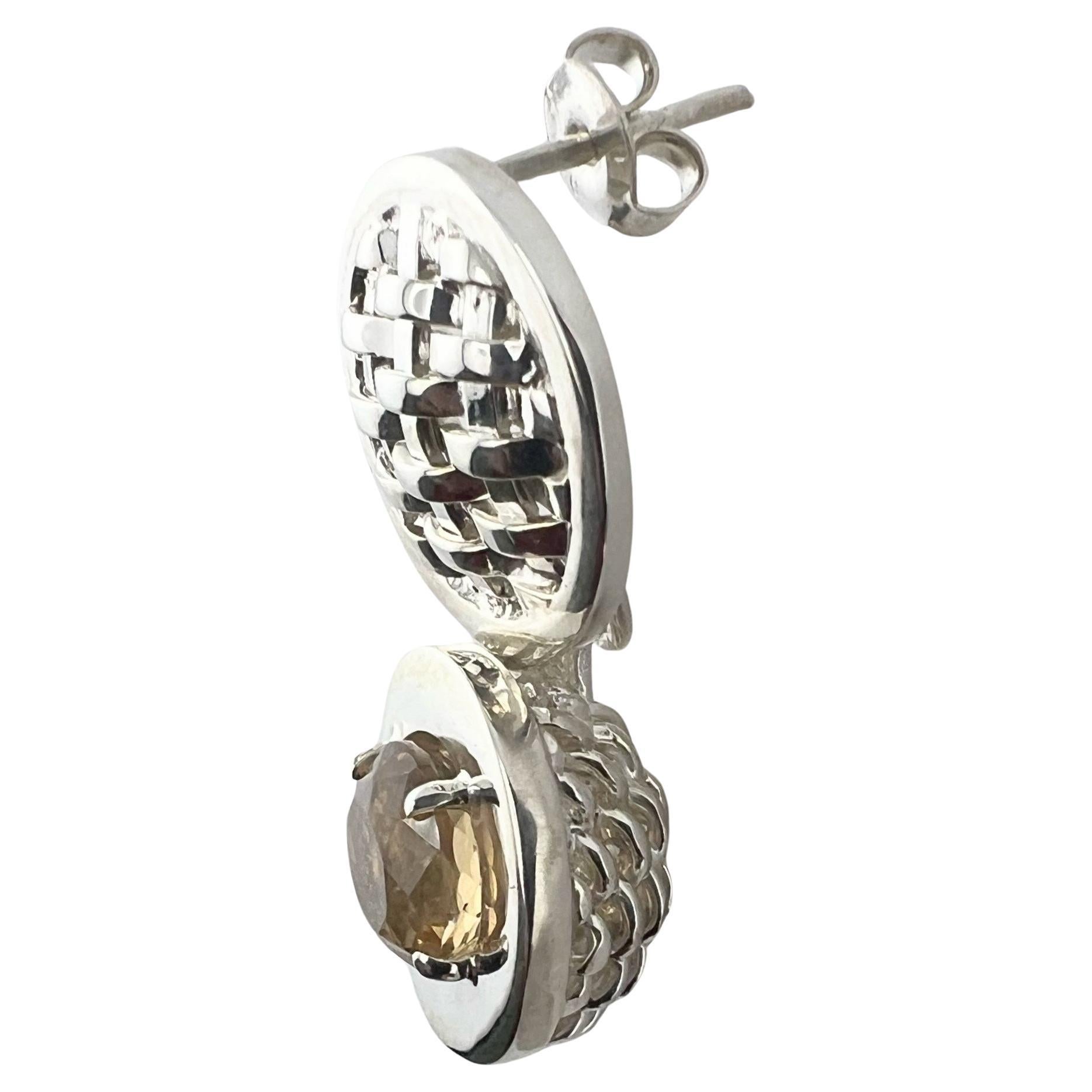 Handgefertigter Citrin Rhodium Silber Tropfen Ohrring - Basotho Kunst Tribut (Zeitgenössisch) im Angebot