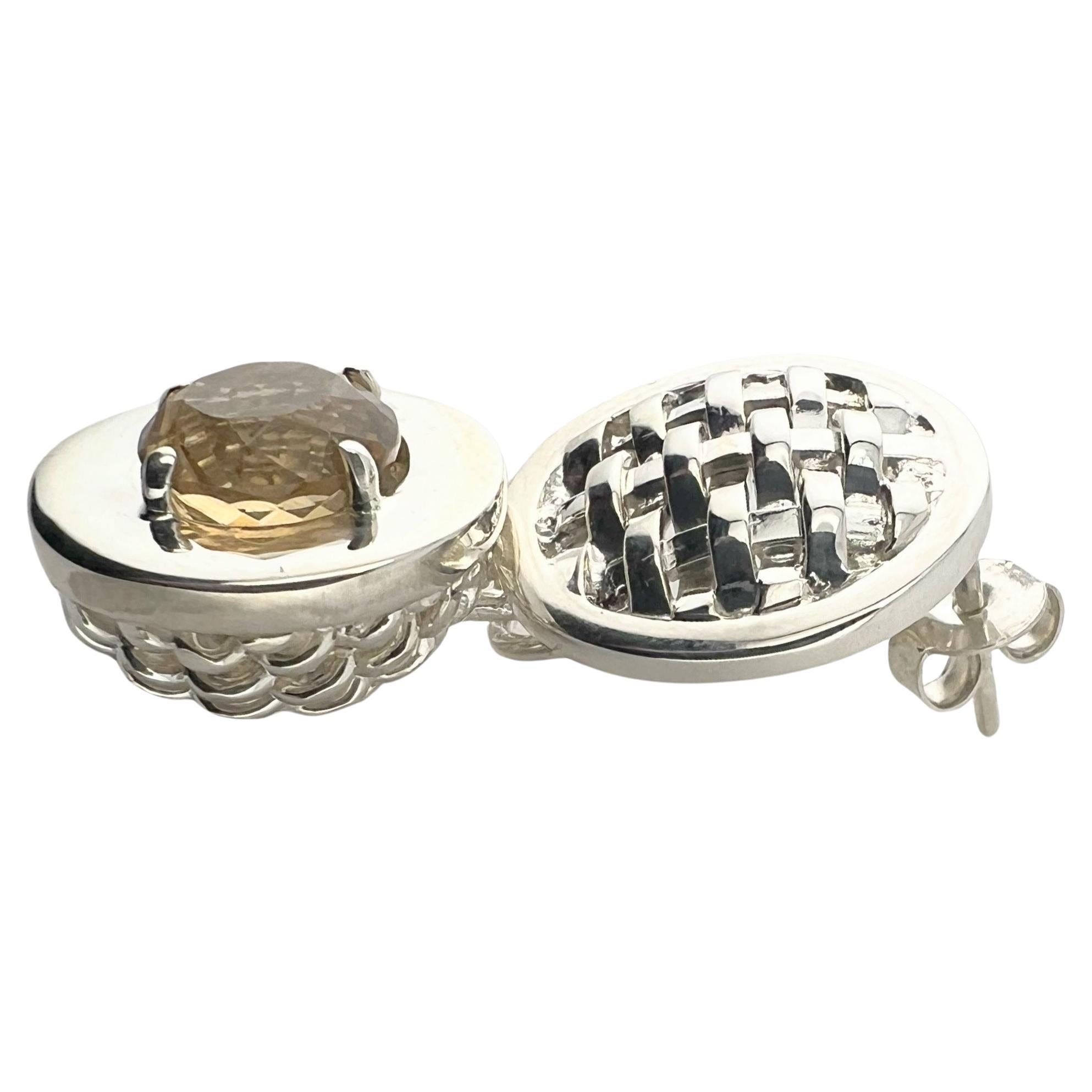 Handgefertigter Citrin Rhodium Silber Tropfen Ohrring - Basotho Kunst Tribut im Angebot 3