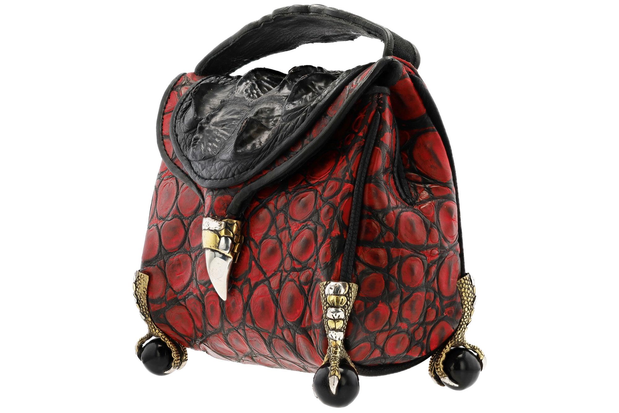 Women's or Men's Artisan Handmade Sterling Silver & Crocodile Handbag Purse For Sale