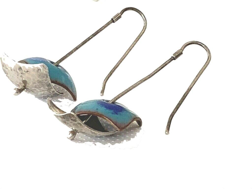 Artisan Handmade Sterling Silver & Enamelled Copper Earrings In Good Condition For Sale In London, GB